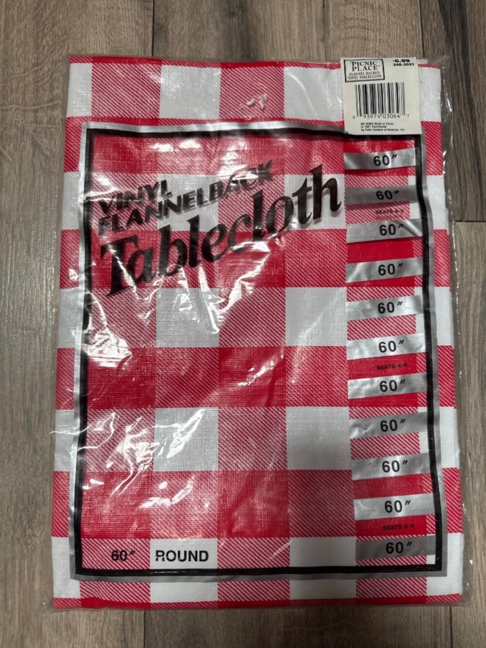 Picnic Place Red & White Gingham Flannel-Backed Vinyl Round Tablecloth 60" Durab
